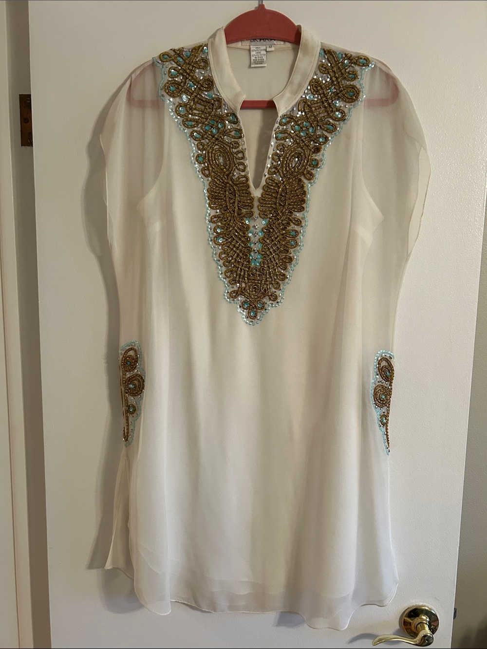Embellished Ivory Beaded Tunic Top